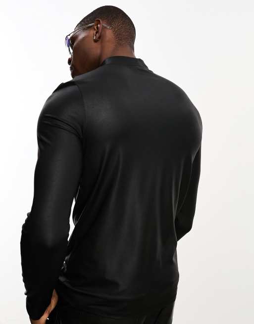 ASOS Design Skinny Long Sleeve Turtle Neck T-Shirt in Textured Faux Leather Black