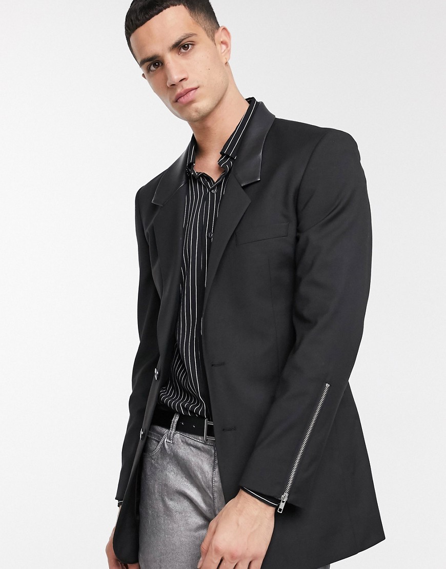 ASOS DESIGN skinny longline blazer with zips in black