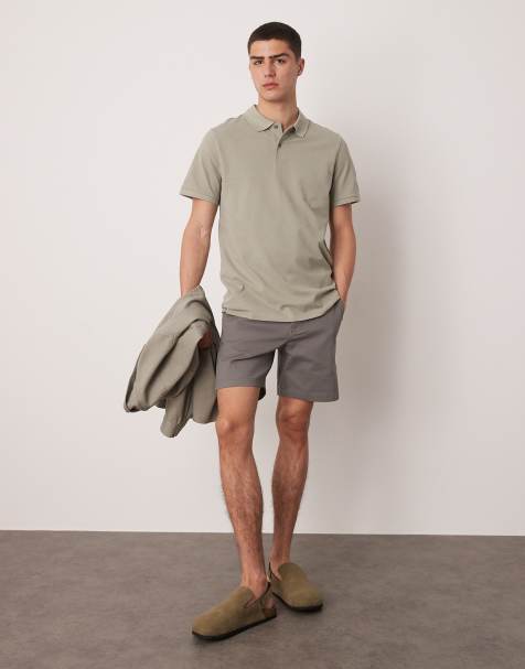 ASOS DESIGN skinny mid length chino shorts in grey - view 1