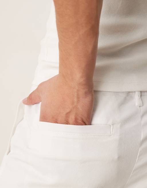 ASOS DESIGN skinny mid length chino shorts in white