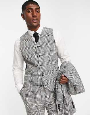 Asos Design Skinny Mix And Match Vest In Black And White Puppytooth Check