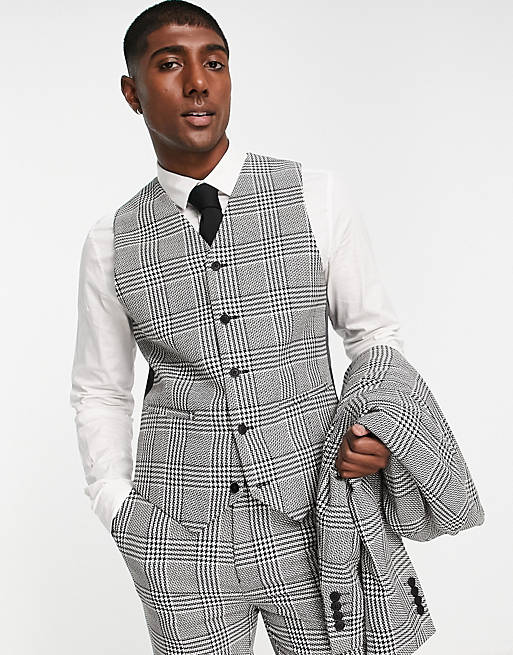 Asos Men Clothing Jackets Waistcoats Skinny fit puppytooth check vest 
