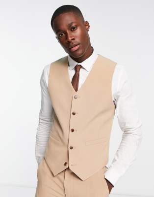 ASOS DESIGN ASOS DESIGN skinny mix and match waistcoat in beige-Neutral
