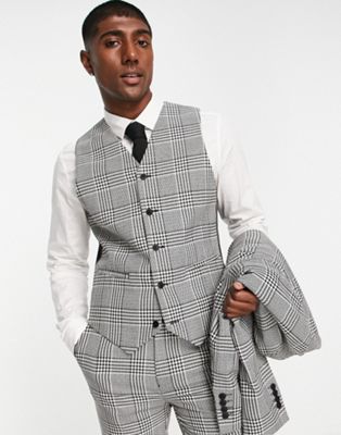 ASOS DESIGN skinny mix and match waistcoat in black and white puppytooth check