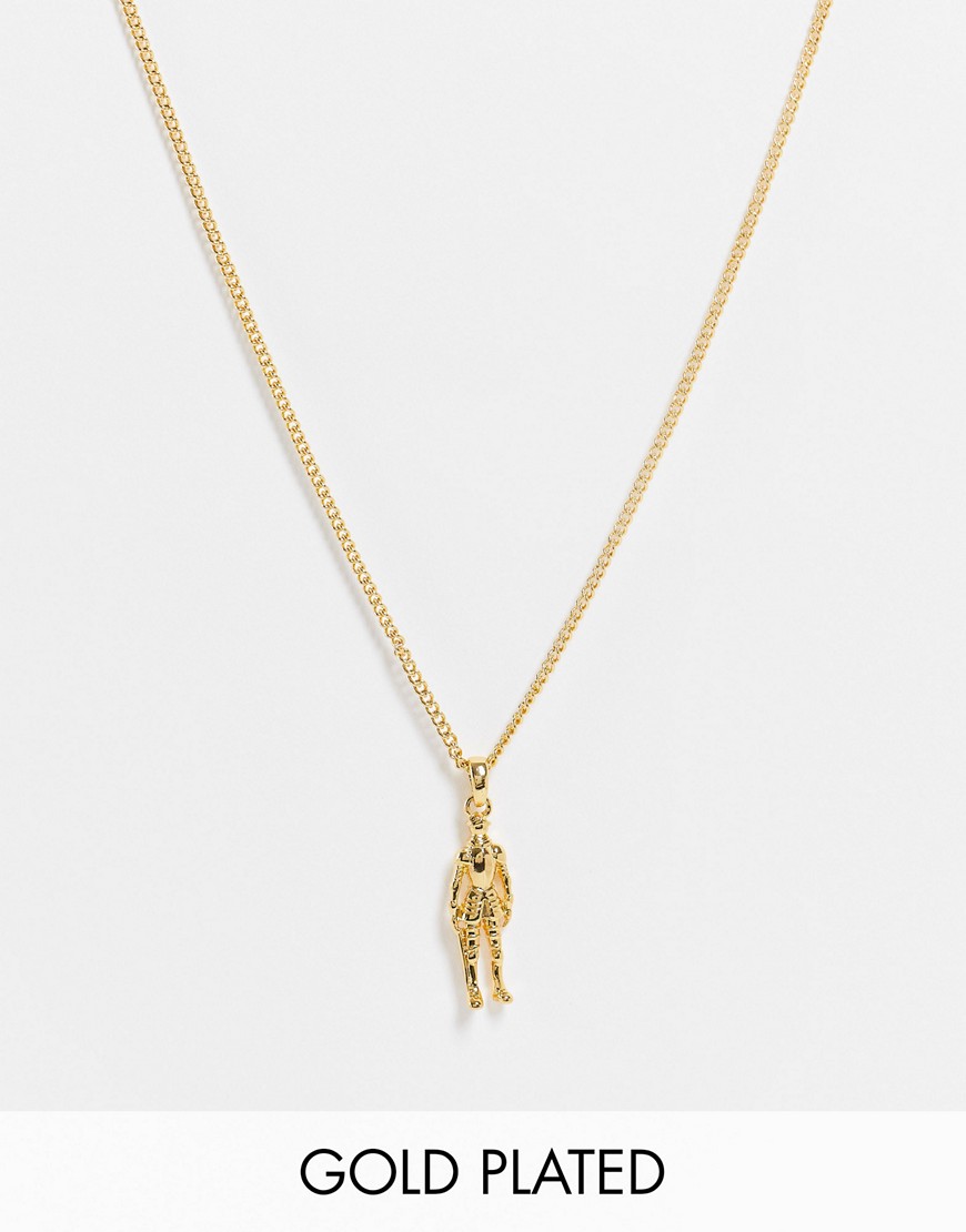 ASOS DESIGN skinny neckchain with knight pendant in 14k gold plate