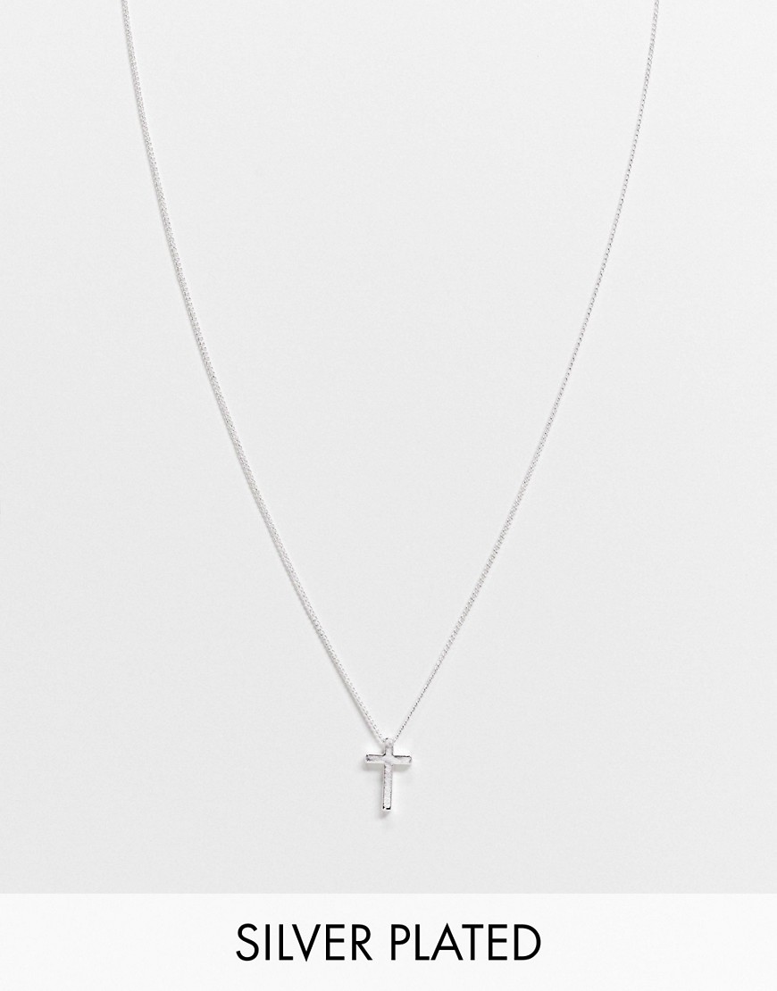 ASOS DESIGN skinny neckchain with mini cross pendant in real silver plate