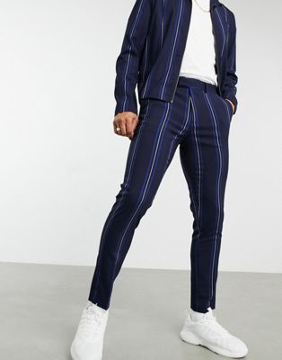ASOS DESIGN - Skinny nette broek in marineblauw met krijtstreep, combi-set