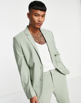 ASOS DESIGN skinny notch neck suit jacket in sage green  - ASOS Price Checker