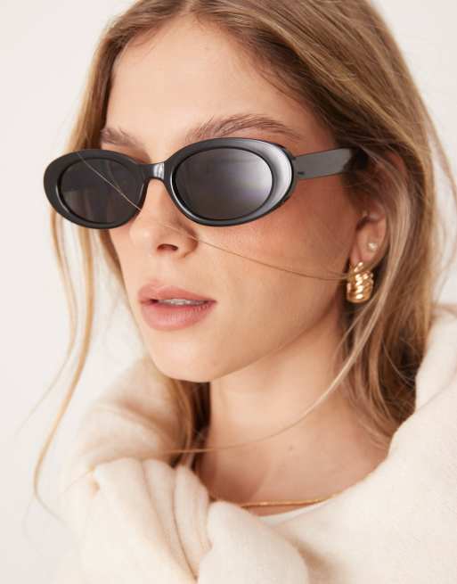 ASOS DESIGN skinny oval sunglasses in black