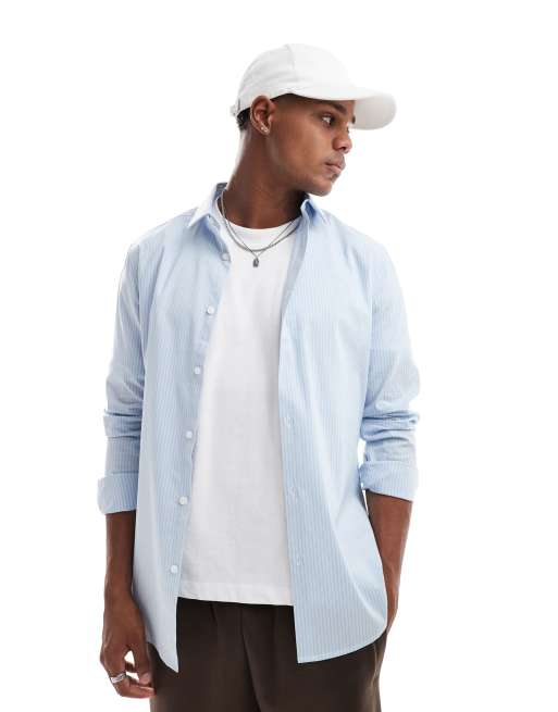 ASOS DESIGN - Skinny overhemd met vierkante kraag in blauw