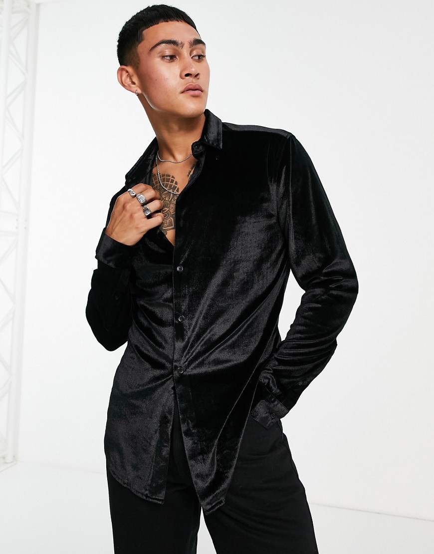 ASOS DESIGN - Skinny overhemd van fluweel in zwart