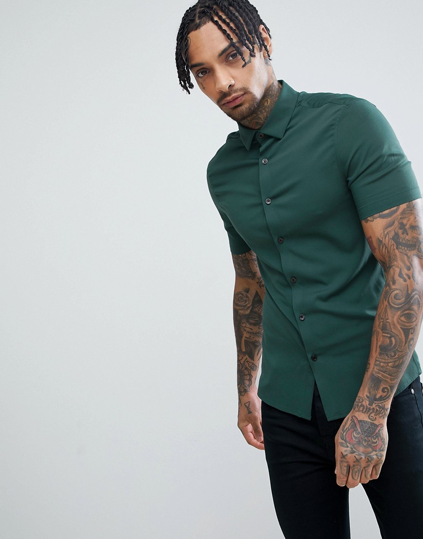 ASOS DESIGN - Skinny overhemd van viscose in groen