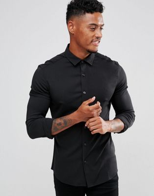 ASOS DESIGN - Skinny overhemd van viscose in zwart
