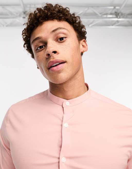 ASOS DESIGN - Skinny overhemd zonder kraag in roze, 2 van 4