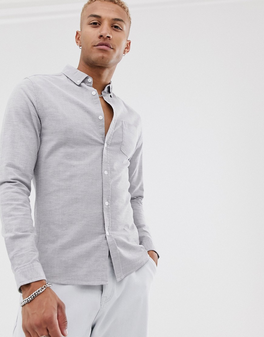 ASOS DESIGN - Skinny Oxford overhemd in gemêleeerd grijs