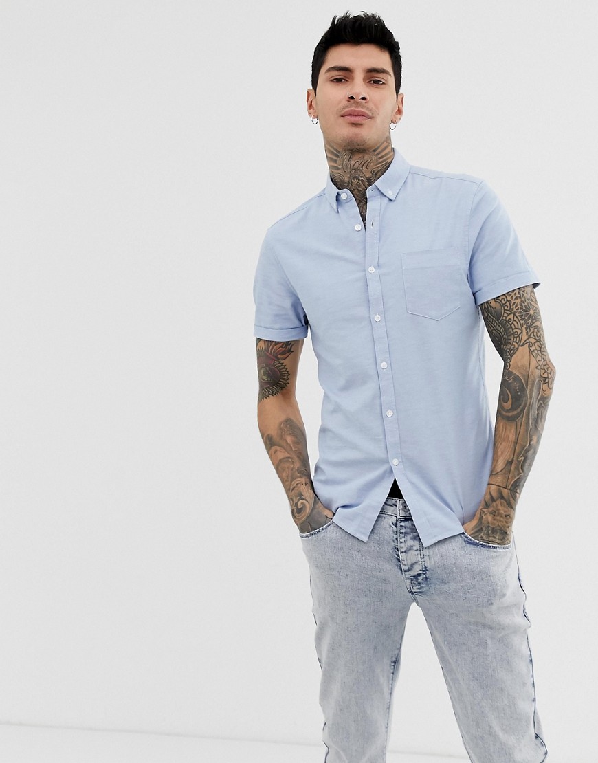 ASOS DESIGN - Skinny oxford overhemd met knopen in lichtblauw
