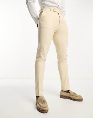 Asos Design Skinny Oxford Suit Pants In Sand-neutral