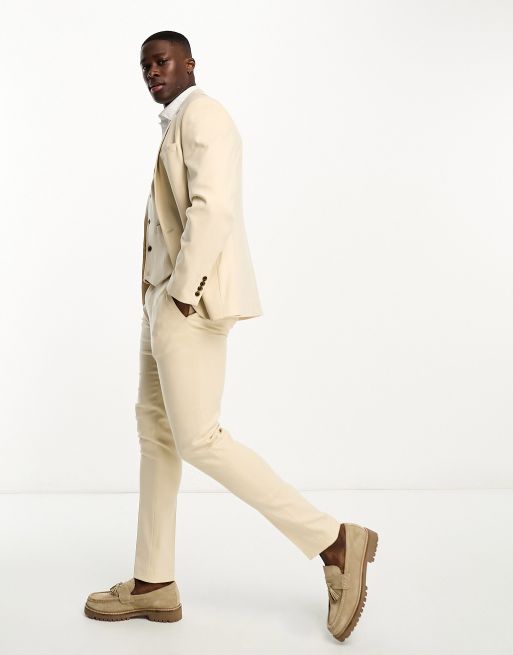 ASOS DESIGN skinny oxford suit pants in sand