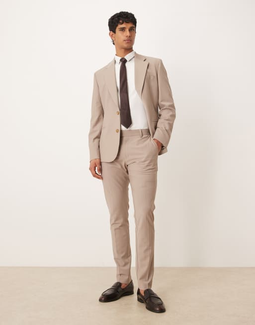 ASOS DESIGN - Skinny-fit pak van wolmix tweed in beige, 3 van 3