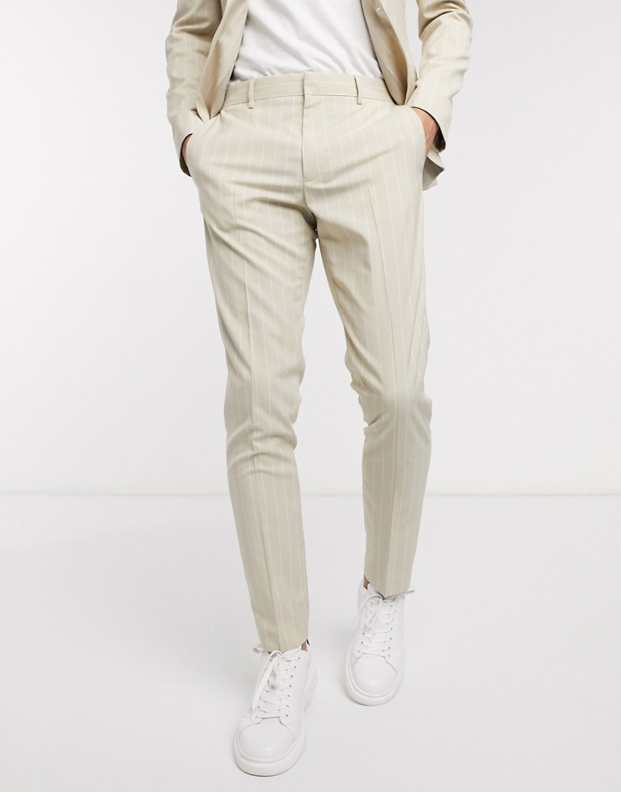 ASOS DESIGN - Skinny pantalon met krijtstreep in steenkleur-Kiezelkleurig