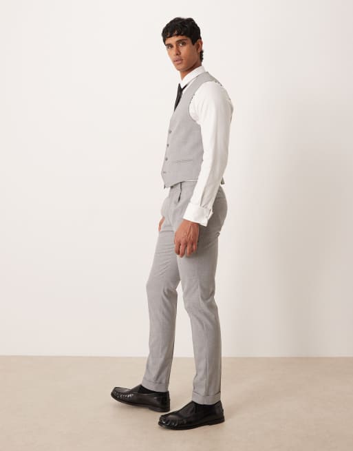 ASOS DESIGN - Skinny pantalon van flanel met visgraat in grijs, 3 van 5