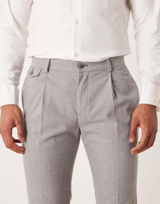 ASOS DESIGN - Skinny pantalon van flanel met visgraat in grijs, 5 van 5