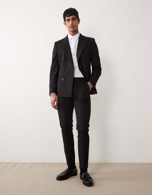 ASOS DESIGN - Skinny-fit double-breasted pak van keperstof in zwart, 3 van 3