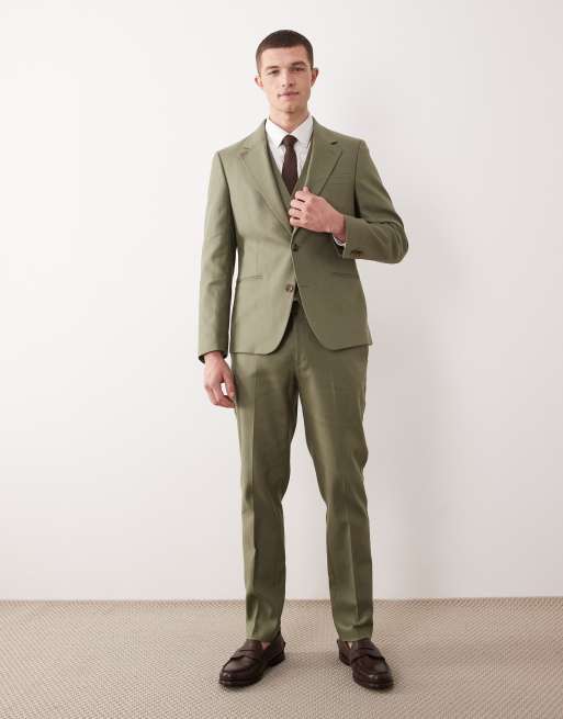 ASOS DESIGN - Linnenrijk skinny pak in olijfgroen, 2 van 4