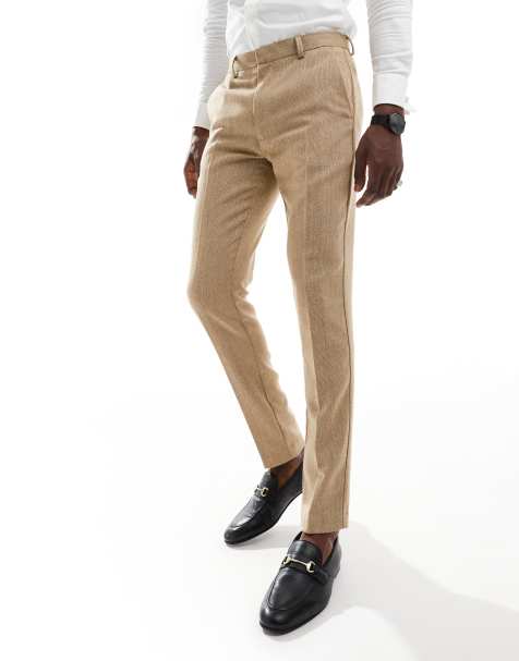 ASOS DESIGN - Skinny pantalon van wolmix met mandensteektextuur in karamel - view 1