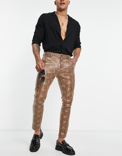 Men Snakeskin Print Leggings Pants Skinny Trousers Nightclub