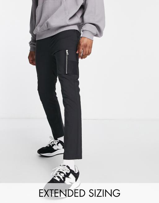 ASOS DESIGN skinny pants with elastic waist and MA1 pocket in black nylon