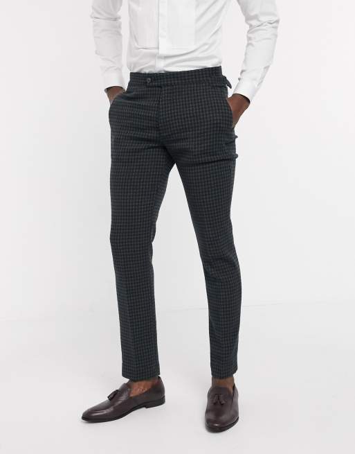 ASOS DESIGN - Skinny pied-de-poule kostuum van wolmix in kaki, 3 van 4