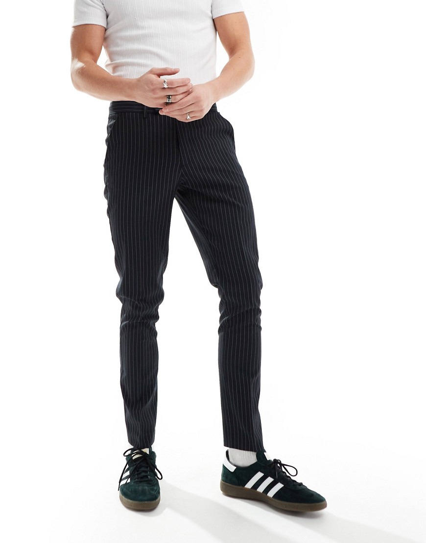 ASOS DESIGN skinny pinstripe smart trousers in black