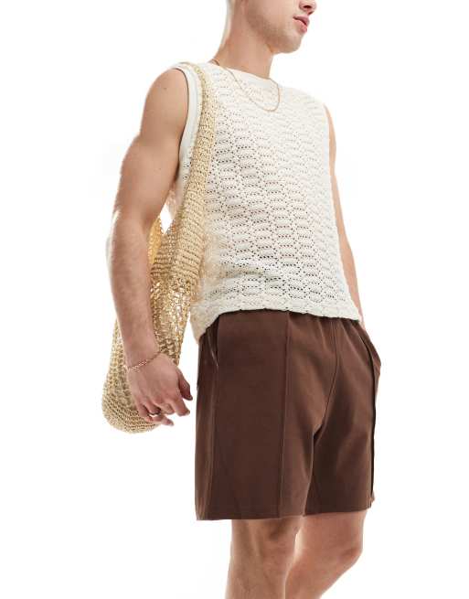 ASOS DESIGN skinny pique shorts in brown