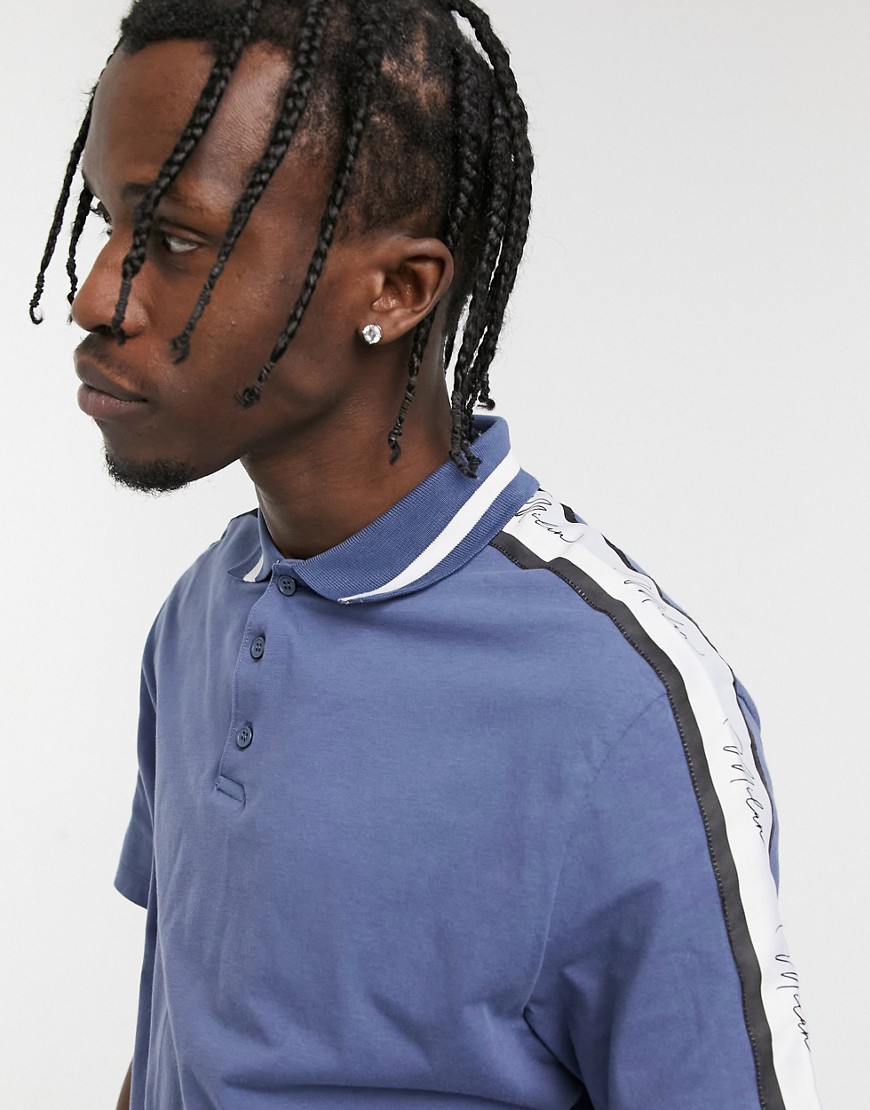 ASOS DESIGN skinny polo shirt in blue with sleeve taping-Blues