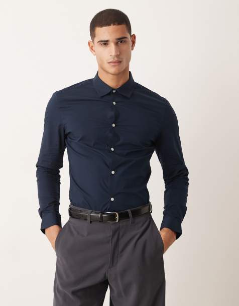 ASOS DESIGN - Skinny poplin overhemd in marineblauw - view 1
