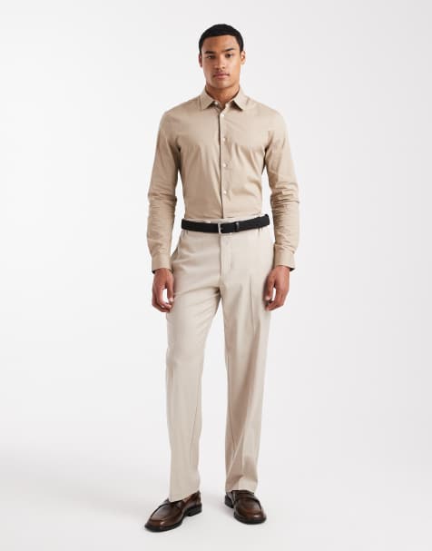 ASOS DESIGN skinny poplin shirt in beige - view 1