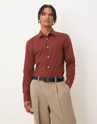 Asos Design Skinny Poplin Shirt In Red