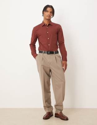Asos Design Skinny Poplin Shirt In Red