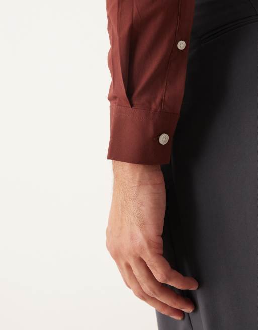 ASOS DESIGN skinny poplin shirt in burgundy, 5 of 5
