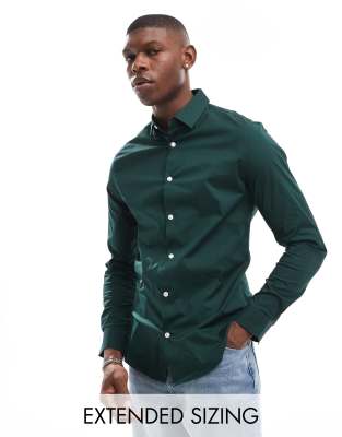 ASOS DESIGN skinny poplin shirt in dark green φωτογραφία