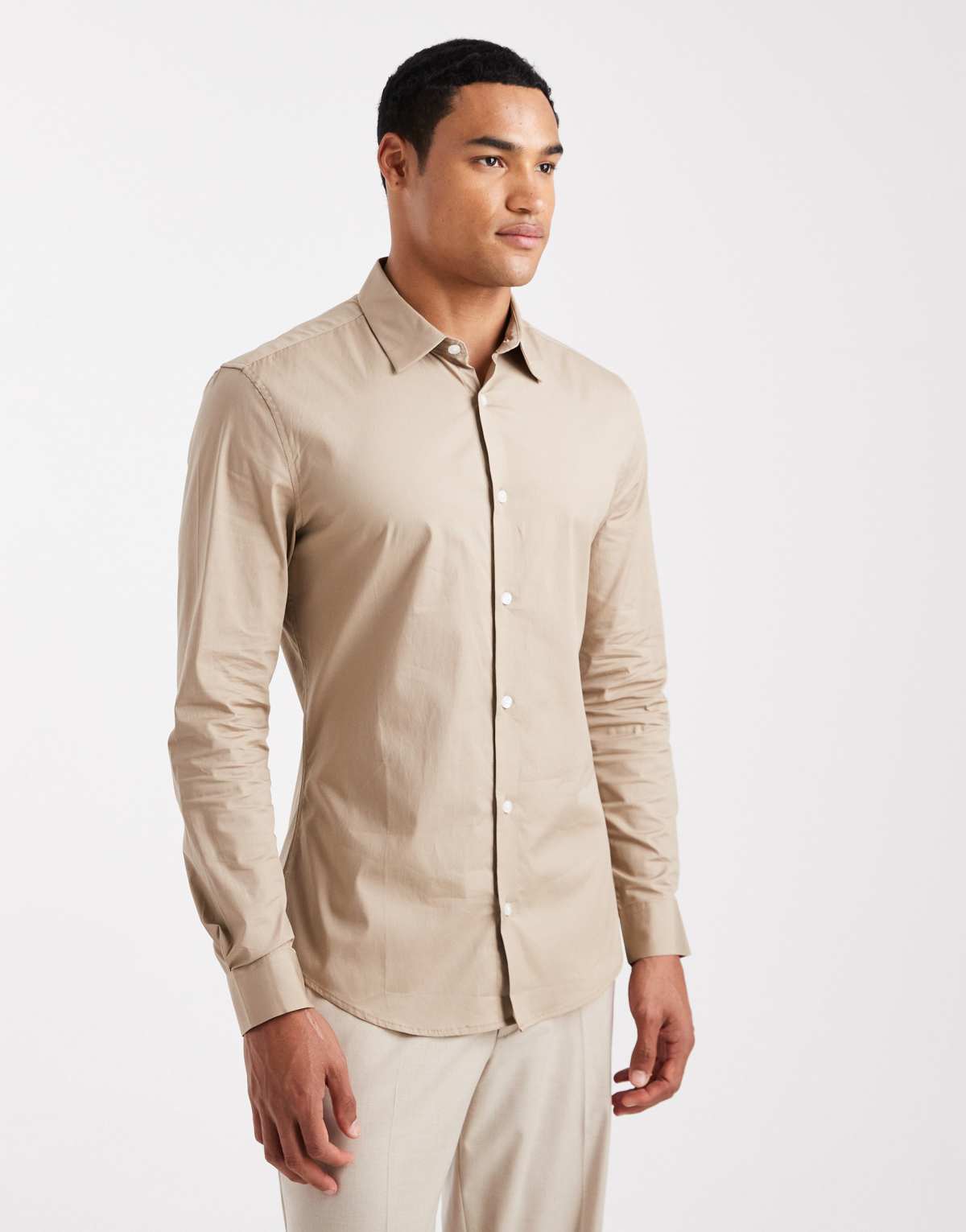 ASOS DESIGN skinny poplin shirt in grey