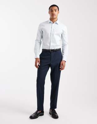 Asos Design Skinny Poplin Shirt In Blue
