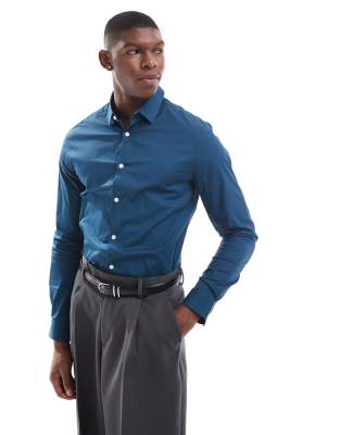 skinny poplin shirt in navy