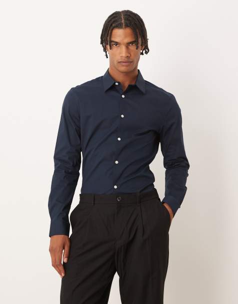 ASOS DESIGN skinny poplin shirt in navy - view 1