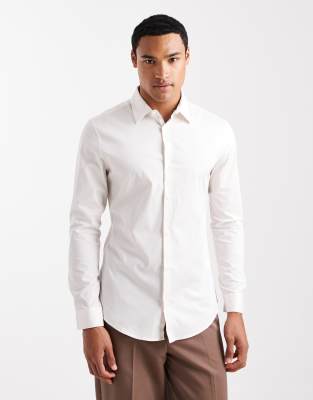 Asos Design Skinny Poplin Shirt In White