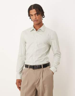 Asos Design Skinny Poplin Shirt In Green