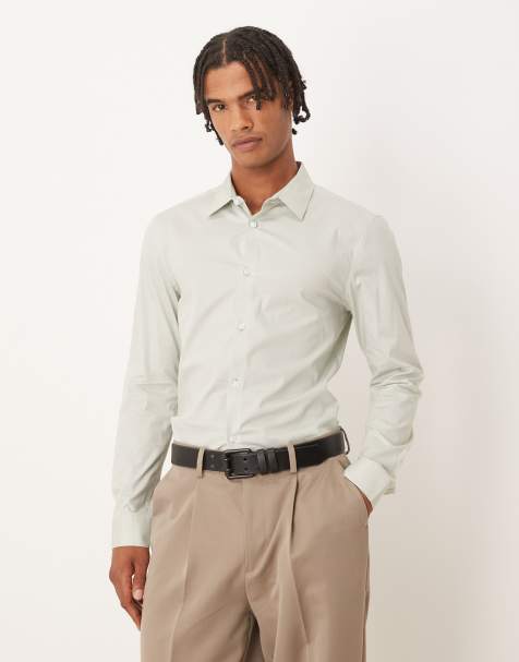 ASOS DESIGN skinny poplin shirt in sage green - view 1