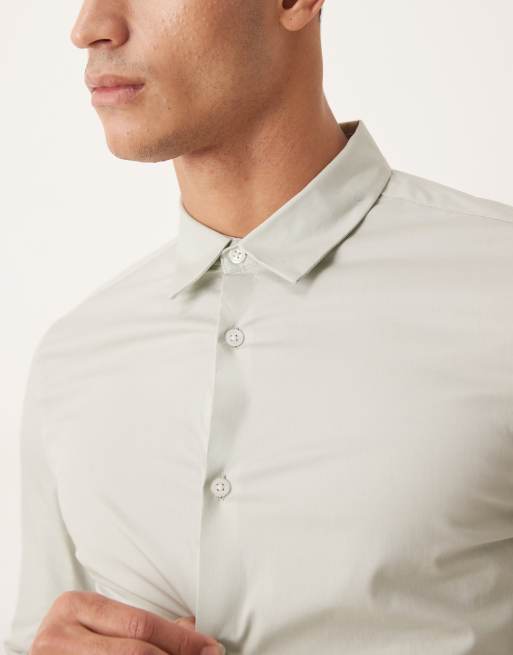 ASOS DESIGN skinny poplin shirt in sage green, 5 of 5