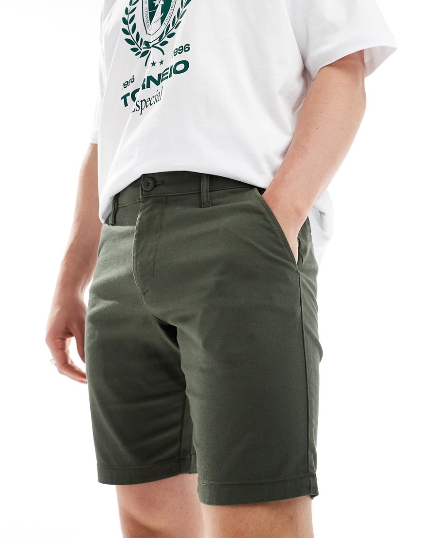 Asos Design Skinny Regular Length Chino Shorts In Olive-green